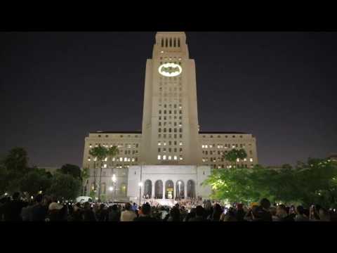 Adam West "Bat Signal" Tribute at L.A. City Hall, June 15, 2017 Video