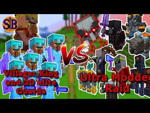 Can the Villager king and 20 elite guard Defend an Ultra modded Raid  | Minecraft Mob Battle