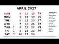 April Calendar 2027