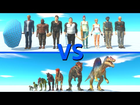 MODERN HUMANS Team vs CARNIVORE DINOSAURS Team - Animal Revolt Battle Simulator