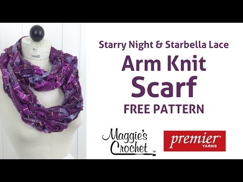 Arm Knit Starbella Lace & Starry Night Ribbon Yarn Scarf - Right Handed