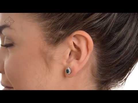 FEG25-G - Emerald 6 x 4mm And Diamond 18K Yellow Gold Earrings