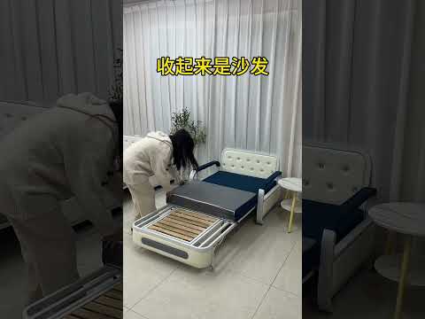 Small apartment sofa bed, easy to operate #multifunctional throw pillow blanket #shortsfeed