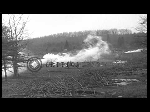 United States Fifth Regiment engineers set the pillboxes afire with well directed...HD Stock Footage