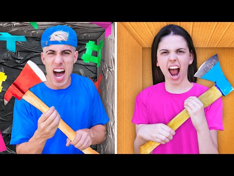 ESCAPING FROM 100 LAYERS OF TAPE VS CARDBOARD !!