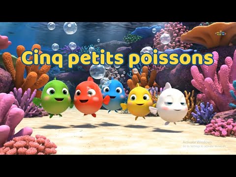 Cinq petits poissons 🐟 | Comptine pour enfants | Chanson amusante avec le requin 🦈