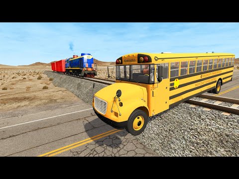 Train Rescue Bus Cars - Cars vs Giant Pit Deep Water - BeamNG.Drive