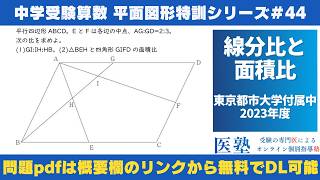 【#中学受験算数  #過去問解説  】#平面図形  特訓44｜線分比と面積比【東京都市大学付属中2023年】