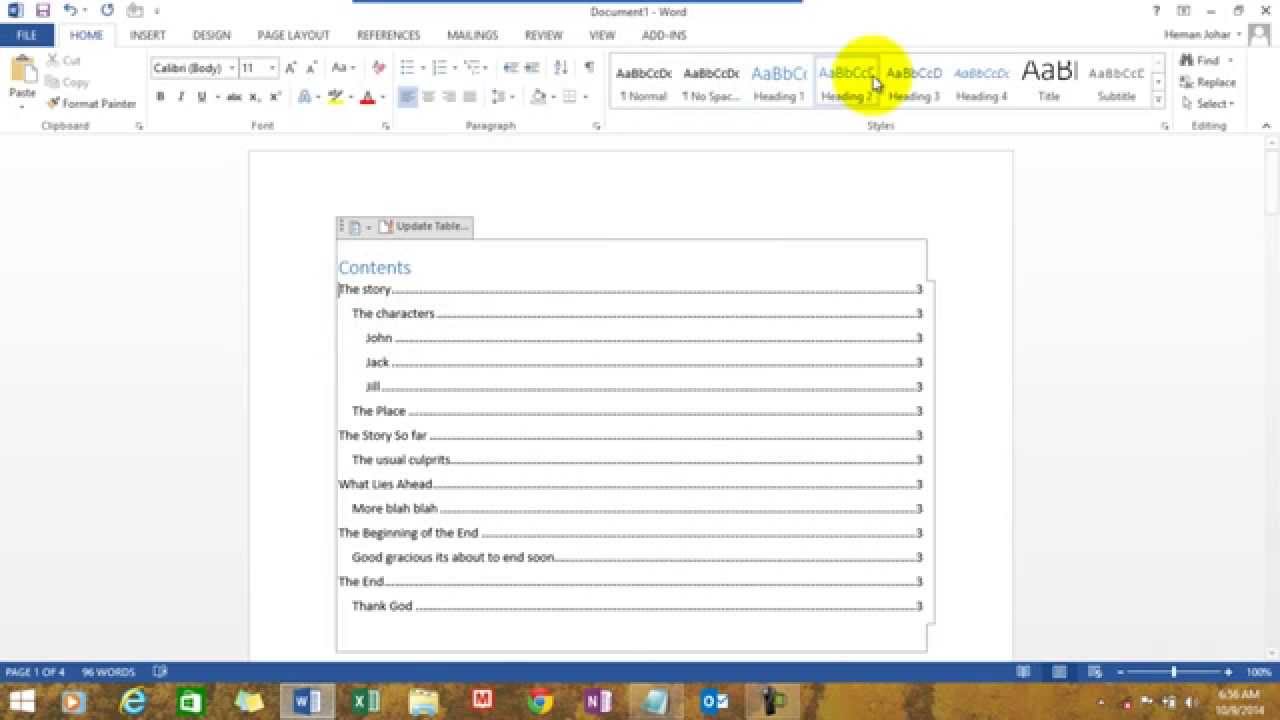 Create Table Of Content In MS Word