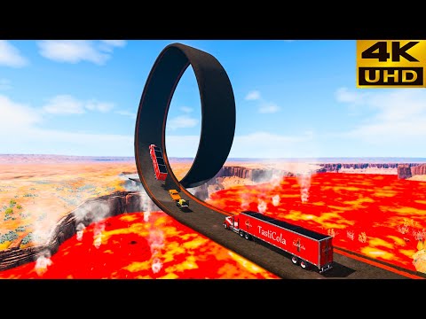 Cars vs Impossible Loop Bridge and Lava River #14 — BeamNG.Drive — Rescind Gaming