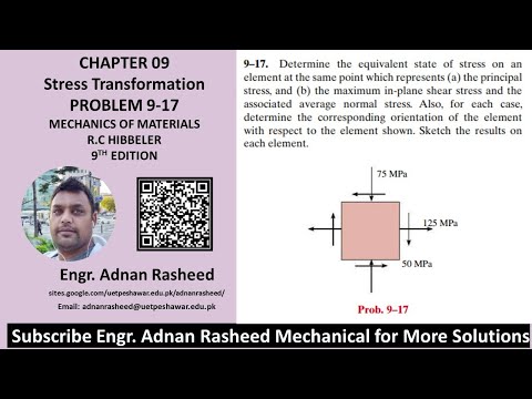 Determine principal stress | Problem 9-17 | stress transformation | Mechanics of material rc Hibbel