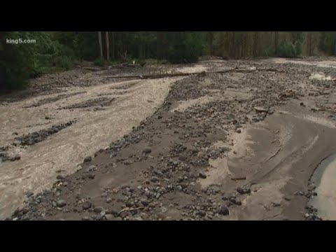 Debris flow carrying mud, rocks closes Mount Rainier park road Video