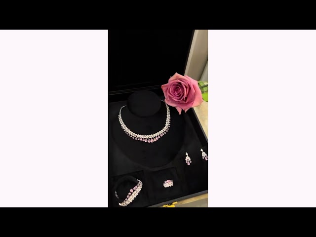 طقم زركون فضي وردي جودة عالية