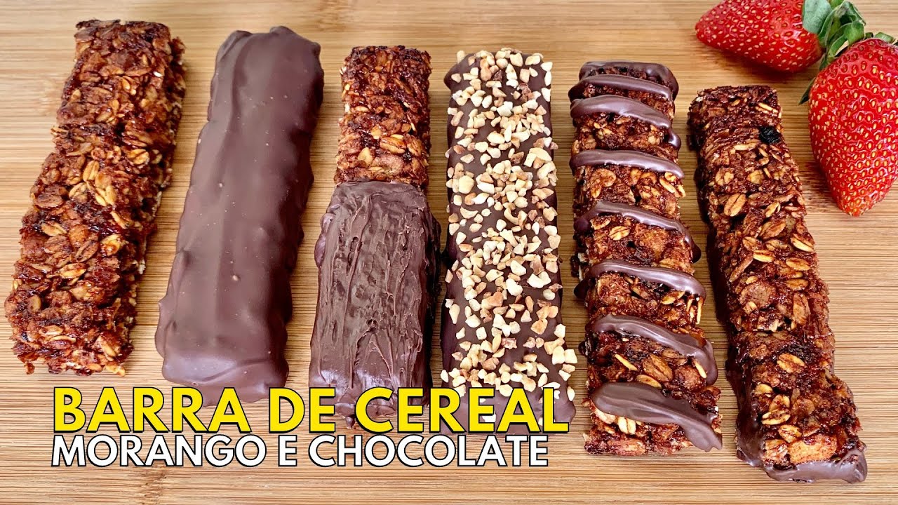 🔴COMO FAZER BARRINHA DE CEREAL? BARRA SAUDÁVEL DE MORANGO E CHOCOLATE SIMPLES E FÁCIL #horadogrude