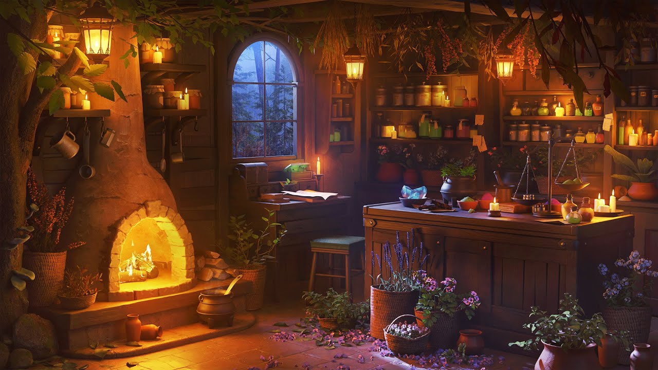 The Herbalist Shop Ambience with Rain Sounds for Sleep, Relax and Study