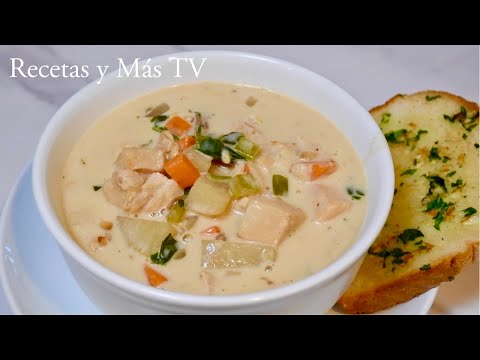 Receta Fácil y Económica Crema de Pollo Con Pan de Ajo Natural y Nutritivo