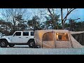 SOLO CAMPING IN THE RAIN COZY CAR TENT IN A RURAL VILLAGE ㅣJEEP WRANGLER  CAR CAMPING