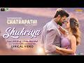 Shukriya Lyrical Video Chatrapathi Ash King Palak Muchhal Tanishk Bagchi
