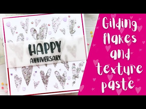 Add Gilding Flakes to texture paste in your card making with stencils #cards #cardmaking #papercraft