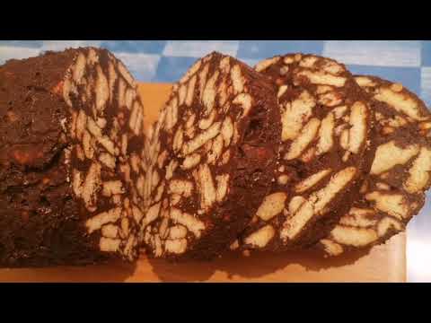 Video thumbnail: Ëmbëlsirë me Biskota dhe Kakao pa Pjekje – Salam i Ëmbël me Arra