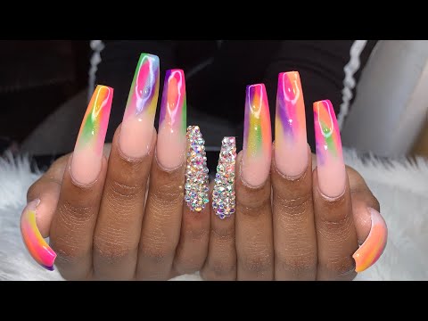 Acrylic Nails Tutorial | Rainbow Ombré Nails | Summer Nails Video