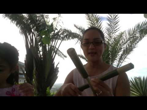 Homemade Filipino bamboo toy gun fires paper bullets with a bang
