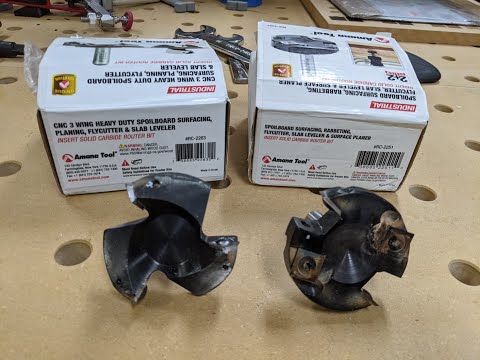 Review of Amana RC-2251 and RC-2263 CNC Spoilboard Cutters for use in planing river table tops