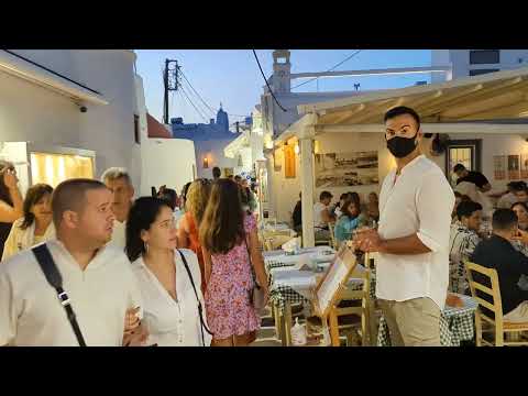 Mykonos - Greece - 4K street walk. Sunset.