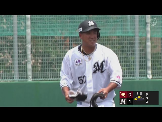【ファーム】三塁線への強い打球!! マリーンズ・愛斗がタイムリー2ベースで先制!! 2024年7月26日 千葉ロッテマリーンズ 対 東北楽天ゴールデンイーグルス