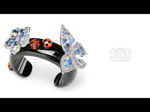 Leon Mege bespoke "Mothra" black jade cuff with moonstones, diamonds and sapphires b8013
