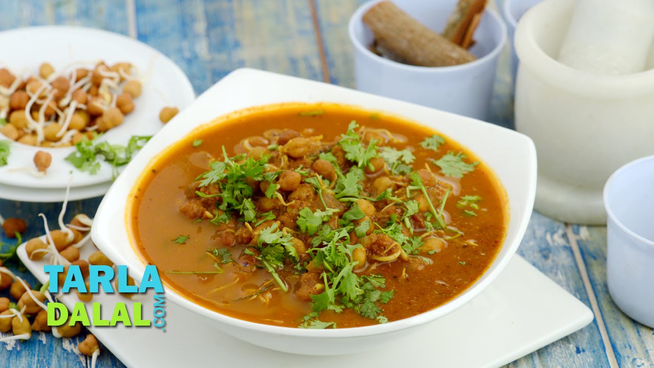 Kala Chana Curry, Sprouted Chick Pea Maharashtrian Amti by Tarla Dalal