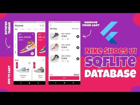 Flutter UI Practicing | Flutter Sqflite database, Rotated TabBar, Stack | Nike Shoes UI.
