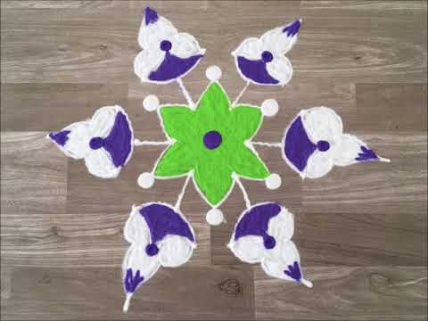 rangoli design for diwali  * 7 x 4 Interlaced dot rangoli design with colour by Gauri Video
