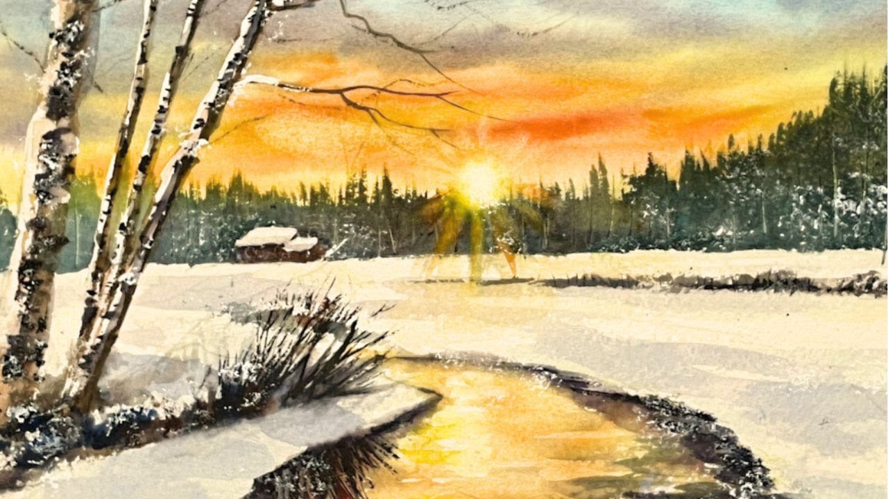 How To Paint a Sunset Sky In Watercolour - Winter Landscape