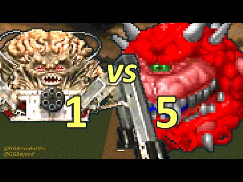Spider Mastermind vs 5 Cacodemons - Monster Infighting - Doom Retro Battles