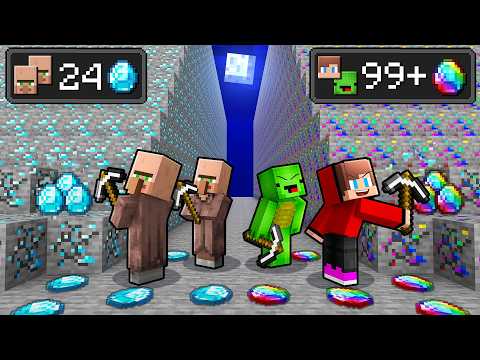 Villagers DIAMOND vs JJ & Mikey OP Mine Battle in Minecraft (Maizen)