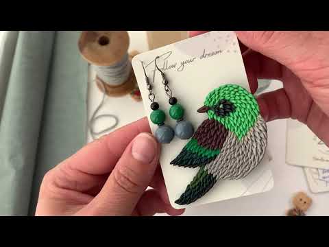 Handmade brooch Bird silvereye sculpted from polymer clay