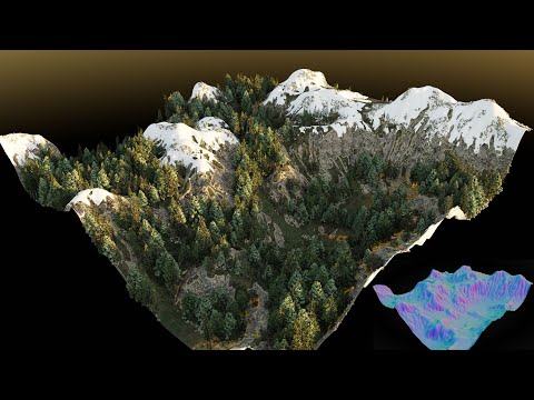 Hydraulic erosion simulation + automatically assigned GTA V materials and trees
