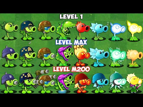 20 Pea Plants Level 1 vs Max Level vs Max Mastery M200 - Who WIll WIn? - PVz 2 Plant vs Plant