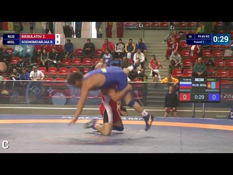 Round 1 FS - 69 kg: Z. BIKBULATOV (RUS) df. B. SODNOMDARJAA (MGL) by TF, 4-0