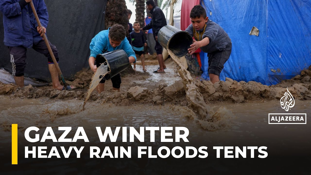 Displaced Palestinian families suffer as heavy rains flood Gaza tent camps