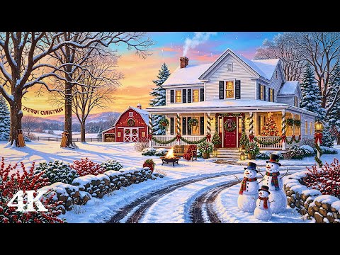 Winter Bliss Snowy Farmhouse | Christmas Paints Your World Cozy with Fire Crackles & Winter Birds