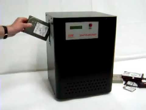 Video of the Verity Datagone Automatic Hard Drive and Backup Tape Degausser Shredder