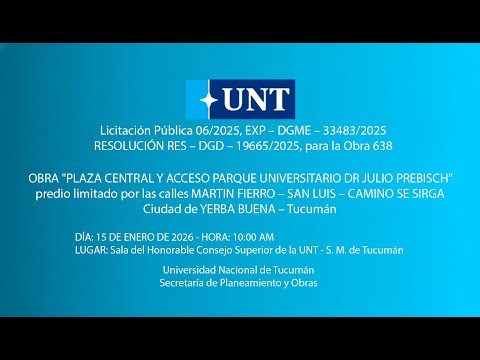 APERTURA DE SOBRES PARA OBRA PLAZA CENTRAL Y ACCESO PARQUE UNIVERSITARIO DR JULIO PREBISCH