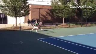 Novi's Tim Wang wins a long rally against Country Day's Rishi Patel. #miprepzonetennis