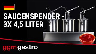 Commercial Condiment Dispenser - 3x 4 litres - Stainless steel - 605x415mm - adjustable dose - with container - incl. stainless steel frame