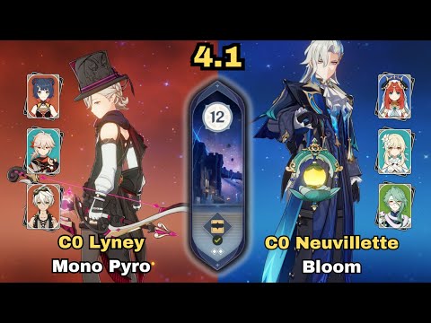 C0 Lyney Mono Pyro & C0 Neuvillette Nilou Bloom | Spiral Abyss 4.1 Floor 12 - 9 Stars