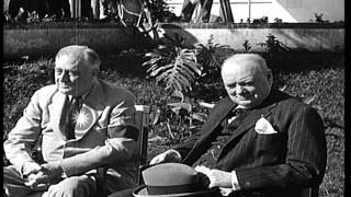 President Franklin D Roosevelt and Prime Minister Winston Churchill seated on law...HD Stock Footage