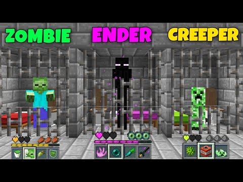 Minecraft Prison - Zombie Enderman Creeper Battle Escape Jail