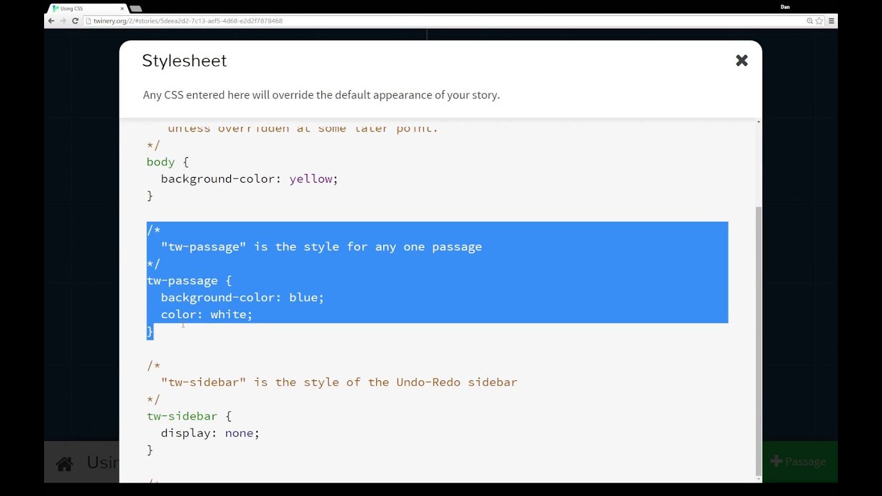 Twine 2.0: Using CSS